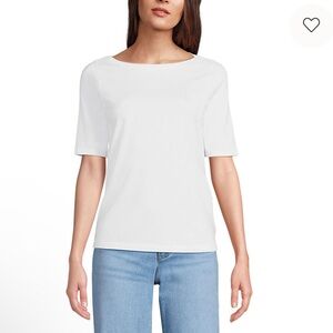 Lands' End Women's Classic White Short Elbow Sleeve Top